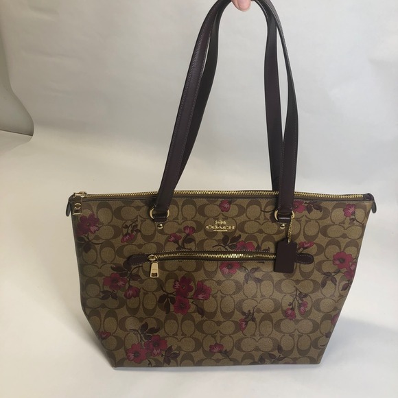 Coach‎ Floral Print Tote Bag Signature Coated Canvas Zip Top Purse - Picture 1 of 16